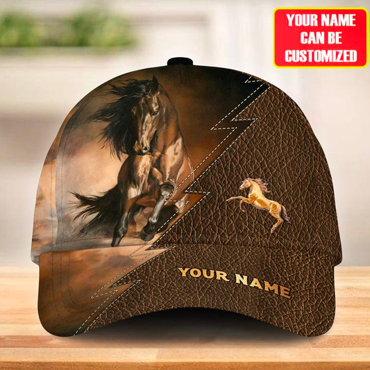 Joycorners Brown Horse Lover Leather Pattern Customized Name Cap