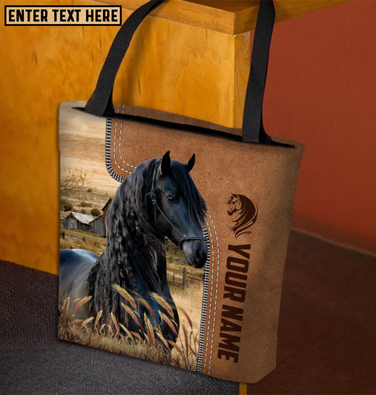 Joycorners Friesian Horse Farm Lovers Custom Name 3D Tote Bag