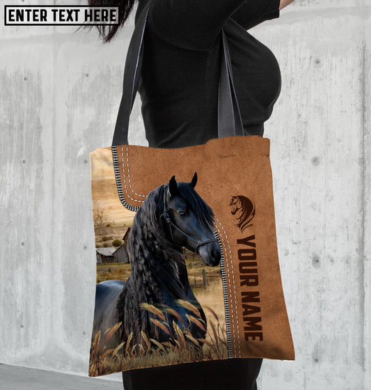 Joycorners Friesian Horse Farm Lovers Custom Name 3D Tote Bag