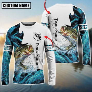Joycorners Bass Fishing Water & White Custom Name, Team Name 3D Shirt