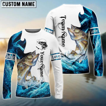 Joycorners Walleye Fishing Water & White Custom Name, Team Name 3D Shirt