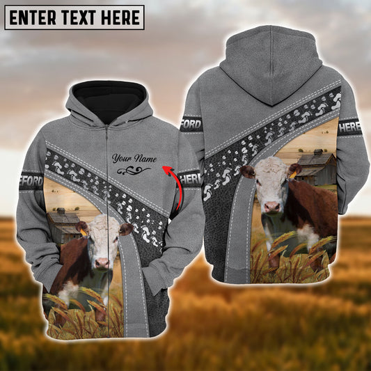 Joycorners Custom Name Hereford Cattle Grey Pattern 3D Printed Hoodie