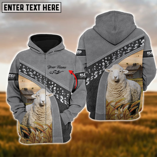 Joycorners Custom Name Sheep Cattle Grey Pattern 3D Printed Hoodie