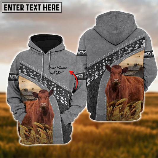 Joycorners Custom Name Red Angus Cattle Grey Pattern 3D Printed Hoodie