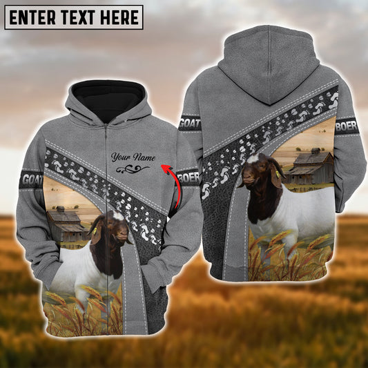 Joycorners Custom Name Boer Goat Cattle Grey Pattern 3D Printed Hoodie