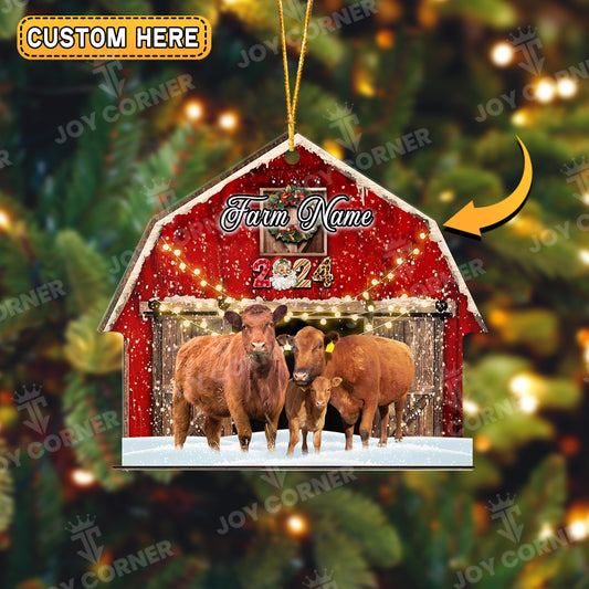 Joycorners Red Angus Cattle Christmas Gift Red Barn Custom Shape Acrylic Ornament