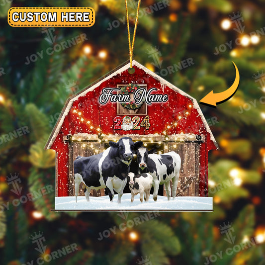 Joycorners Holstein Cattle Christmas Gift Red Barn Custom Shape Acrylic Ornament