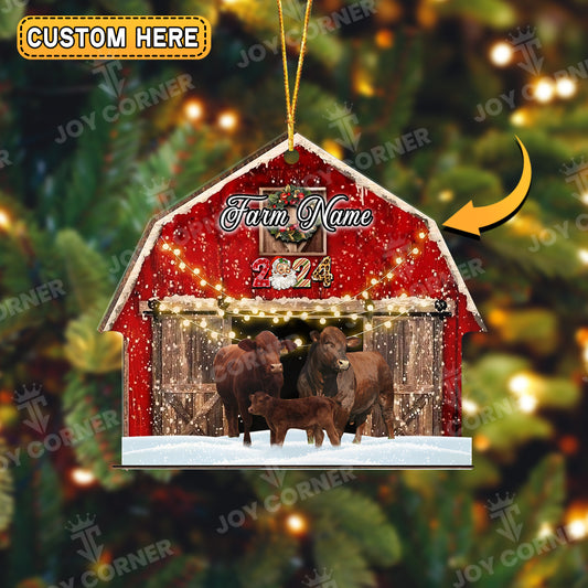 Joycorners Beefmaster Cattle Christmas Gift Red Barn Custom Shape Acrylic Ornament