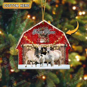 Joycorners Brahman Cattle Christmas Gift Red Barn Custom Shape Acrylic Ornament