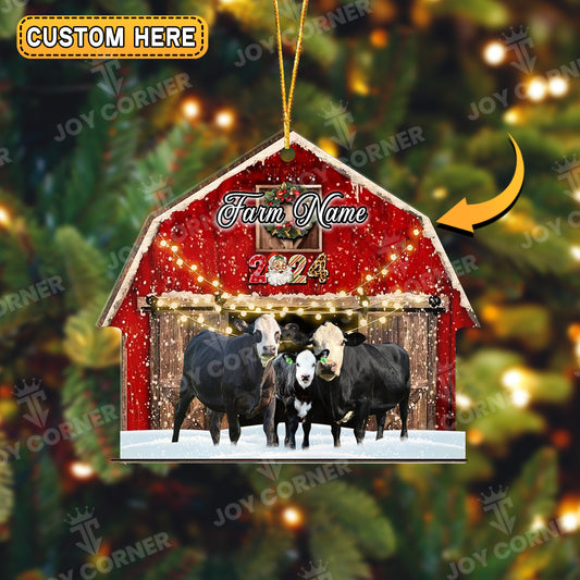 Joycorners Black Baldy Cattle Christmas Gift Red Barn Custom Shape Acrylic Ornament