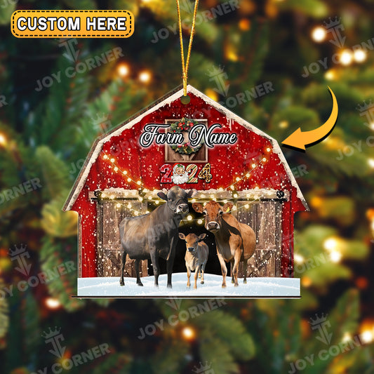 Joycorners Jersey Cattle Christmas Gift Red Barn Custom Shape Acrylic Ornament