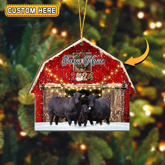 Joycorners Black Angus Cattle Christmas Gift Red Barn Custom Shape Acrylic Ornament