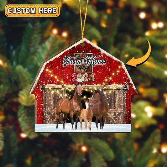 Joycorners Horse Lovers Christmas Gift Red Barn Custom Shape Acrylic Ornament