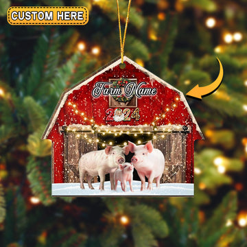 Joycorners Pig Christmas Gift Red Barn Custom Shape Acrylic Ornament