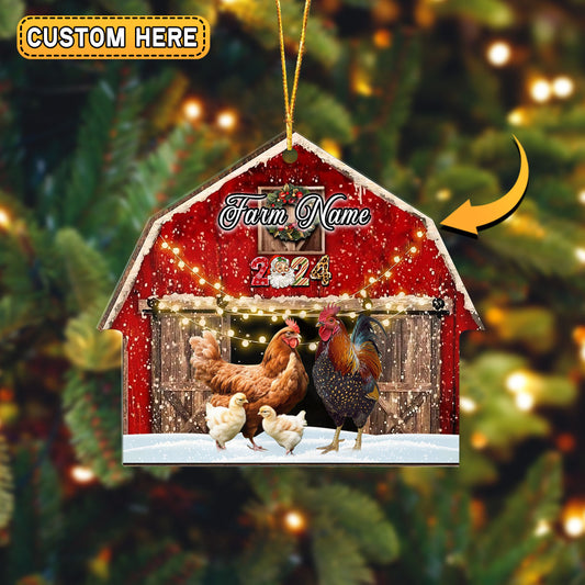 Joycorners Chicken Christmas Gift Red Barn Custom Shape Acrylic Ornament