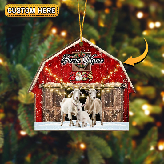 Joycorners Goat Christmas Gift Red Barn Custom Shape Acrylic Ornament