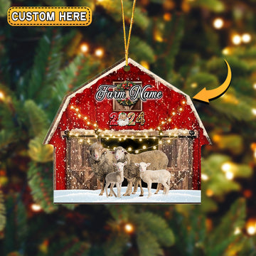 Joycorners Sheep Christmas Gift Red Barn Custom Shape Acrylic Ornament