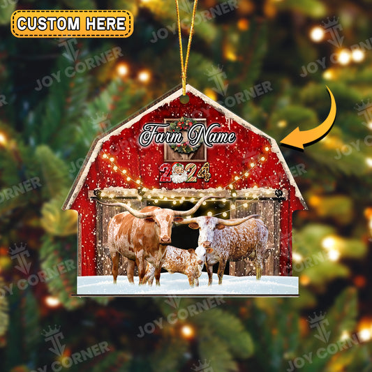 Joycorners Texas Longhorn Cattle Christmas Gift Red Barn Custom Shape Acrylic Ornament