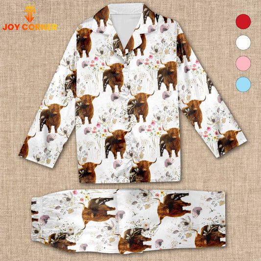 Joycorners Highland Cattle Flower Pattern 3D Pajamas