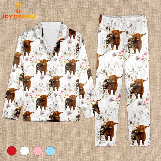 Joycorners Highland Cattle Flower Pattern 3D Pajamas