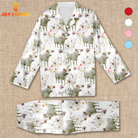 Joycorners Charolais Cattle Flower Pattern 3D Pajamas