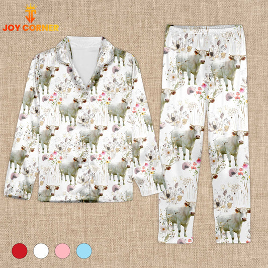 Joycorners Charolais Cattle Flower Pattern 3D Pajamas