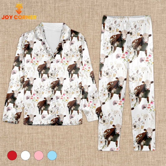 Joycorners Hereford Cattle Flower Pattern 3D Pajamas