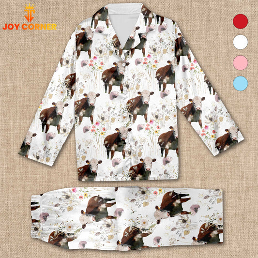 Joycorners Hereford Cattle Flower Pattern 3D Pajamas