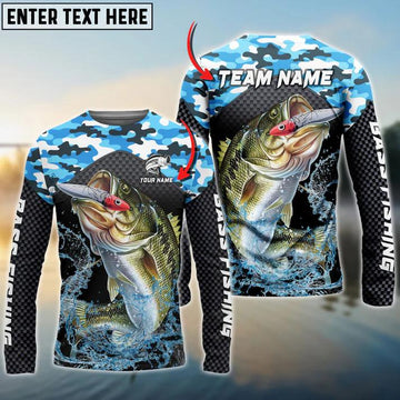 Joycorners Bass Fishing Blue Camo Sport Custom Name, Team Name 3D Shirt