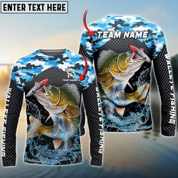 Joycorners Walleye Fishing Blue Camo Sport Custom Name, Team Name 3D Shirt