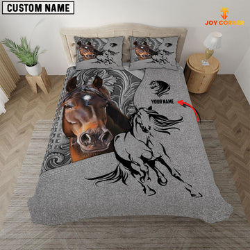 Joycorners Grey Horse Lovers Customized Name 3D Bedding Set