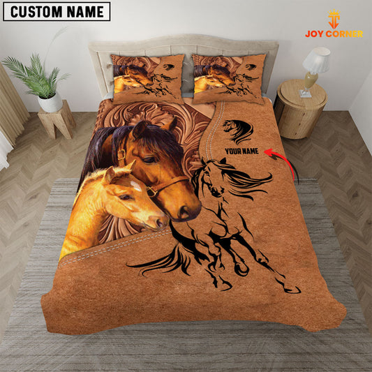 Joycorners Brown Horse Lovers Customized Name 3D Bedding Set