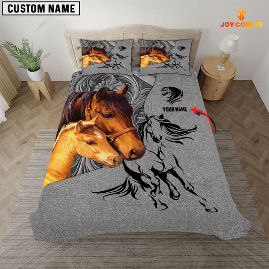 Joycorners Grey Horse Lovers Customized Name 3D Bedding Set