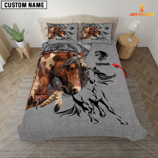 Joycorners Grey Horse Lovers Customized Name 3D Bedding Set