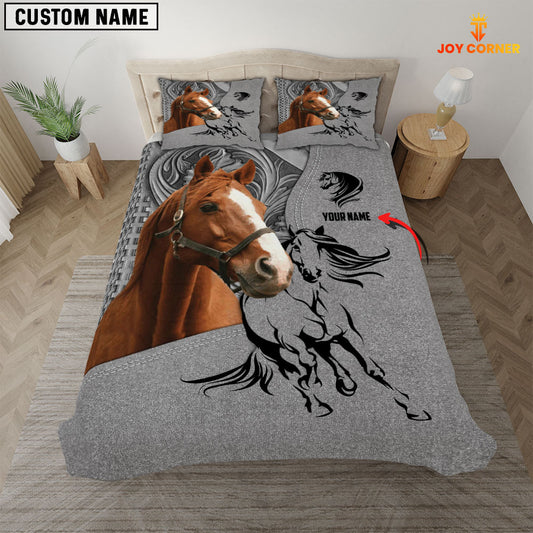 Joycorners Grey Horse Lovers Customized Name 3D Bedding Set