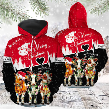 Joycorners Cow Lovers Merry Christmas Pattern 3D Hoodie