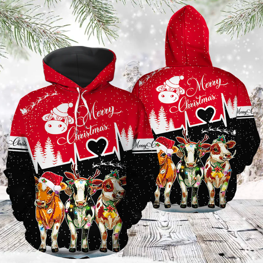 Joycorners Cow Lovers Merry Christmas Pattern 3D Hoodie