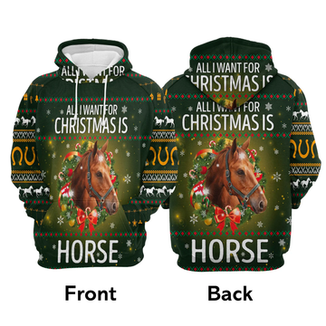 Joycorners Horse Lovers All I Want for Christmas is Horse Pattern 3D Hoodie