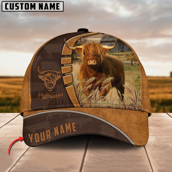 Joycorners Highland Cattle Leather Pattern Customized Name Cap