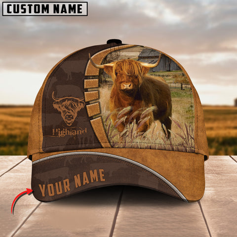 Joycorners Highland Cattle Leather Pattern Customized Name Cap