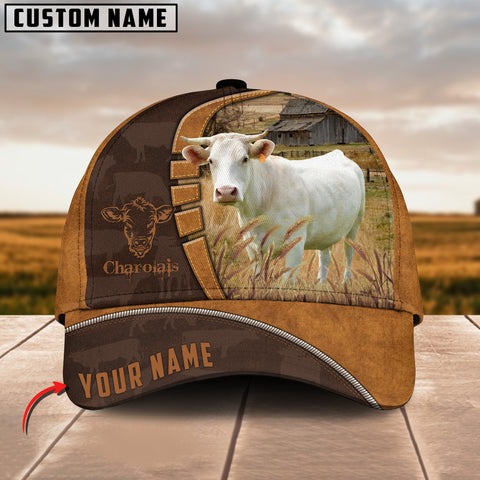 Joycorners Charolais Cattle Leather Pattern Customized Name Cap