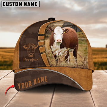 Joycorners Hereford Cattle Leather Pattern Customized Name Cap