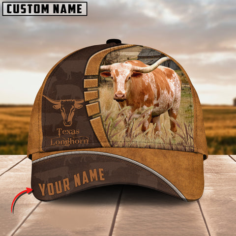Joycorners Texas Longhorn Cattle Leather Pattern Customized Name Cap