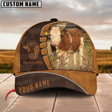 Joycorners Simmental Cattle Leather Pattern Customized Name Cap