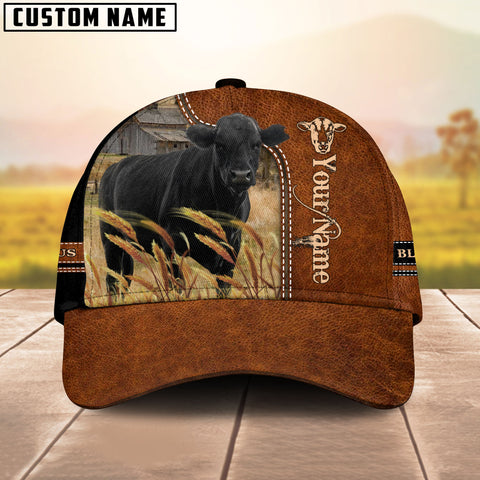 Joycorners Black Angus Cattle Leather Pattern Customized Name Cap