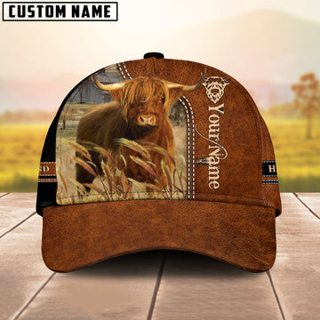Joycorners Highland Cattle Leather Pattern Customized Name Cap