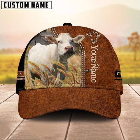 Joycorners Charolais Cattle Leather Pattern Customized Name Cap