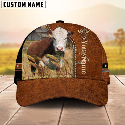 Joycorners Hereford Cattle Leather Pattern Customized Name Cap