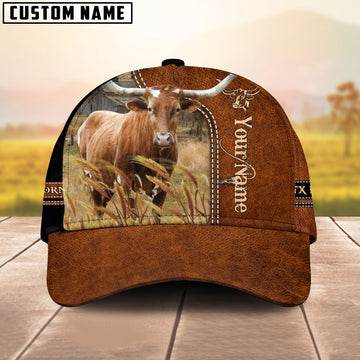 Joycorners Texas Longhorn Cattle Leather Pattern Customized Name Cap