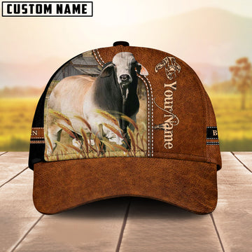 Joycorners Brahman Cattle Leather Pattern Customized Name Cap